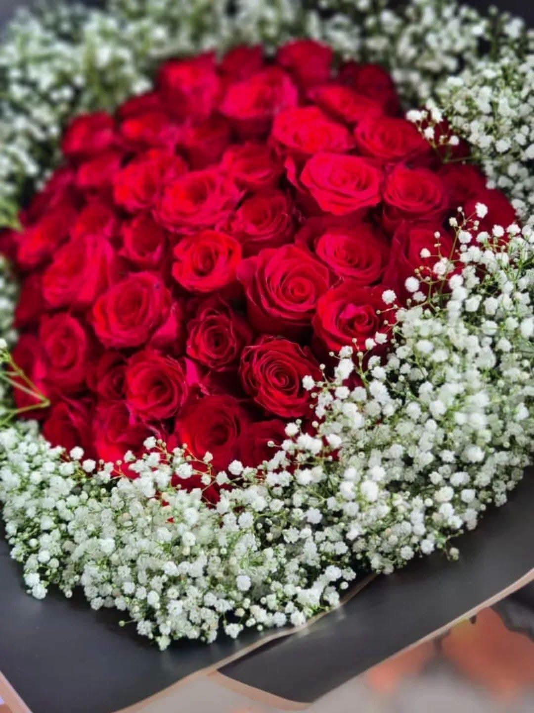 50 Red Roses & Babies Breath by LaFlora Blooms