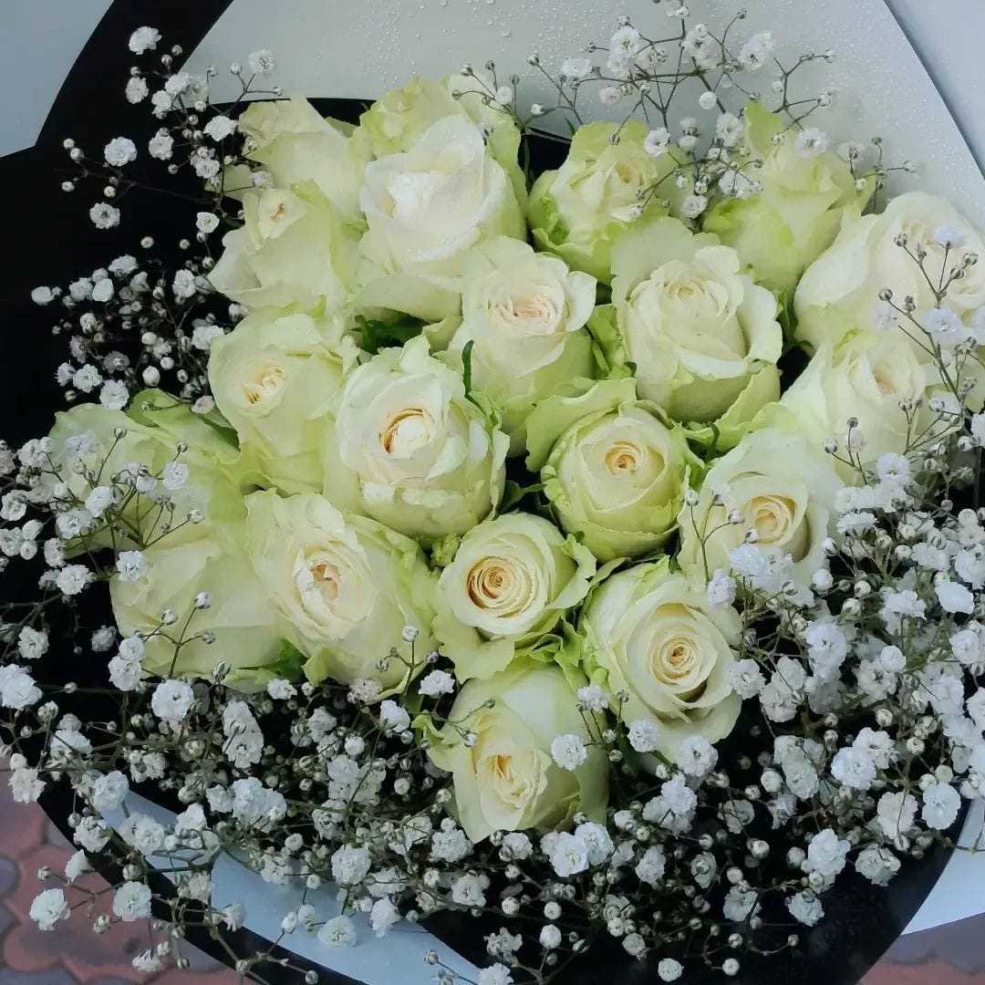 White Rose & Babies Breath by LaFlora Blooms