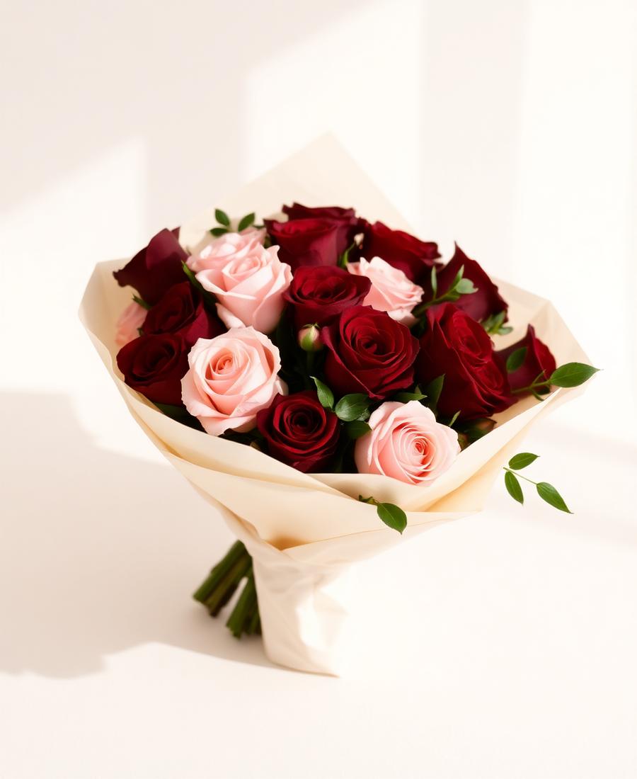 Roses wrapped in cream paper by La Flora Blooms